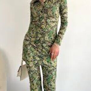 ZARA Green Floral Printed  Twiggy 60s 70s